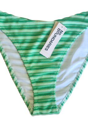 No Boundaries Cheeky High Leg Bikini Bottom - Green Stripe
